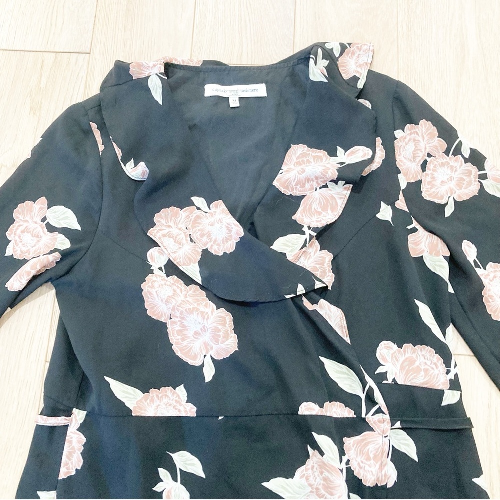 Cupcakes & Cashmere Pink Floral Wrap Mini Dress View 3